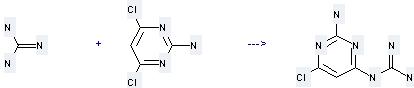 The 2-Amino-4-chloro-6-guanidinopyrimidine can be obtained by 4, 6-Dichloro-pyrimidin-2-ylamine and Guanidine.